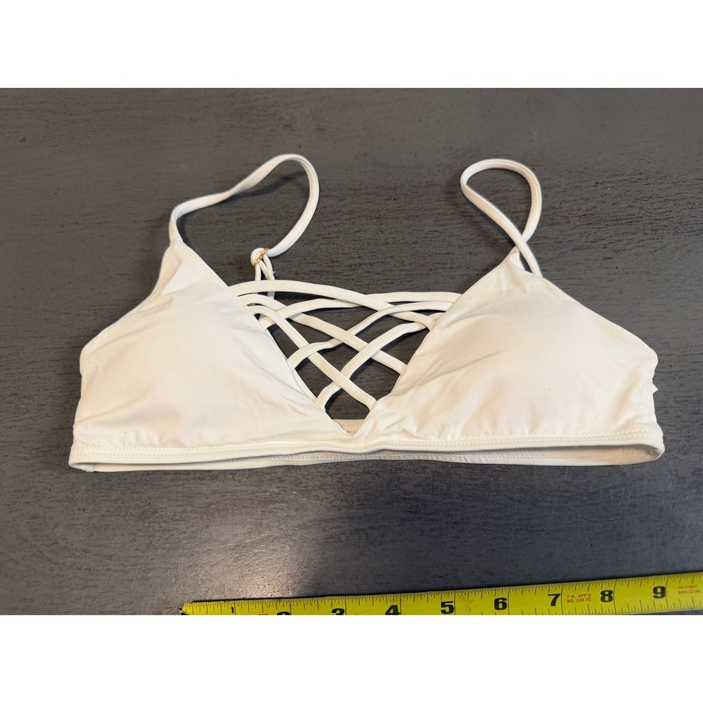 L*Space Wild Side White Lattice Strappy Triangle Bikini Top XS RN130061